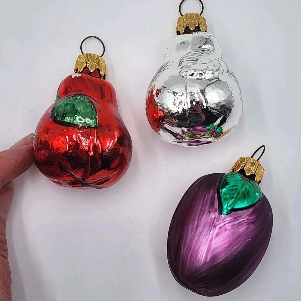 Vintage Mercury Fruit Glass Christmas Ornaments 7 Small German Holiday Nostalgia